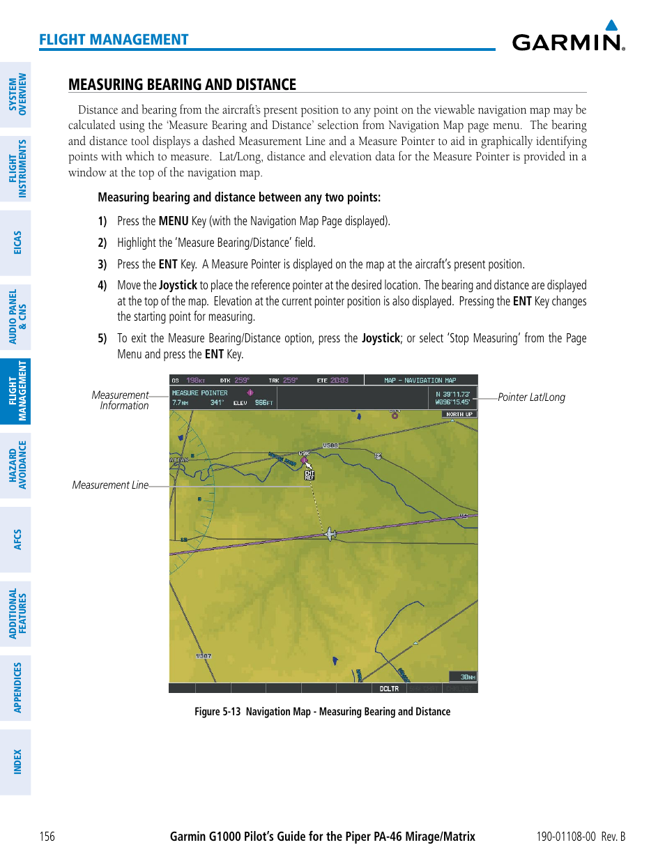 Measuring bearing and distance, Flight management | Garmin G1000 Piper PA-46 Matrix User Manual | Page 170 / 600