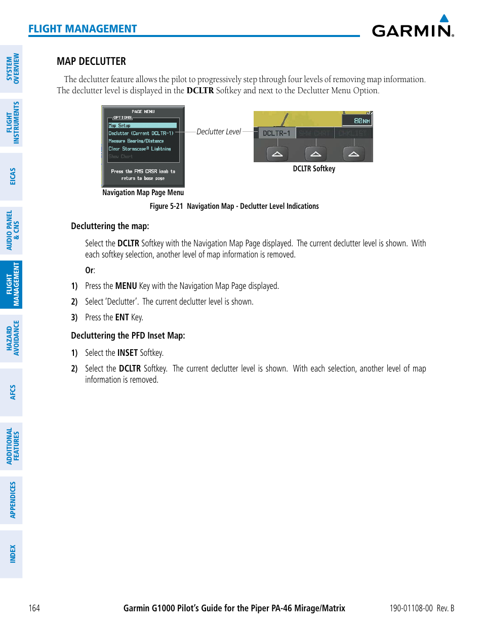 Flight management, Map declutter | Garmin G1000 Piper PA-46 Matrix User Manual | Page 178 / 600