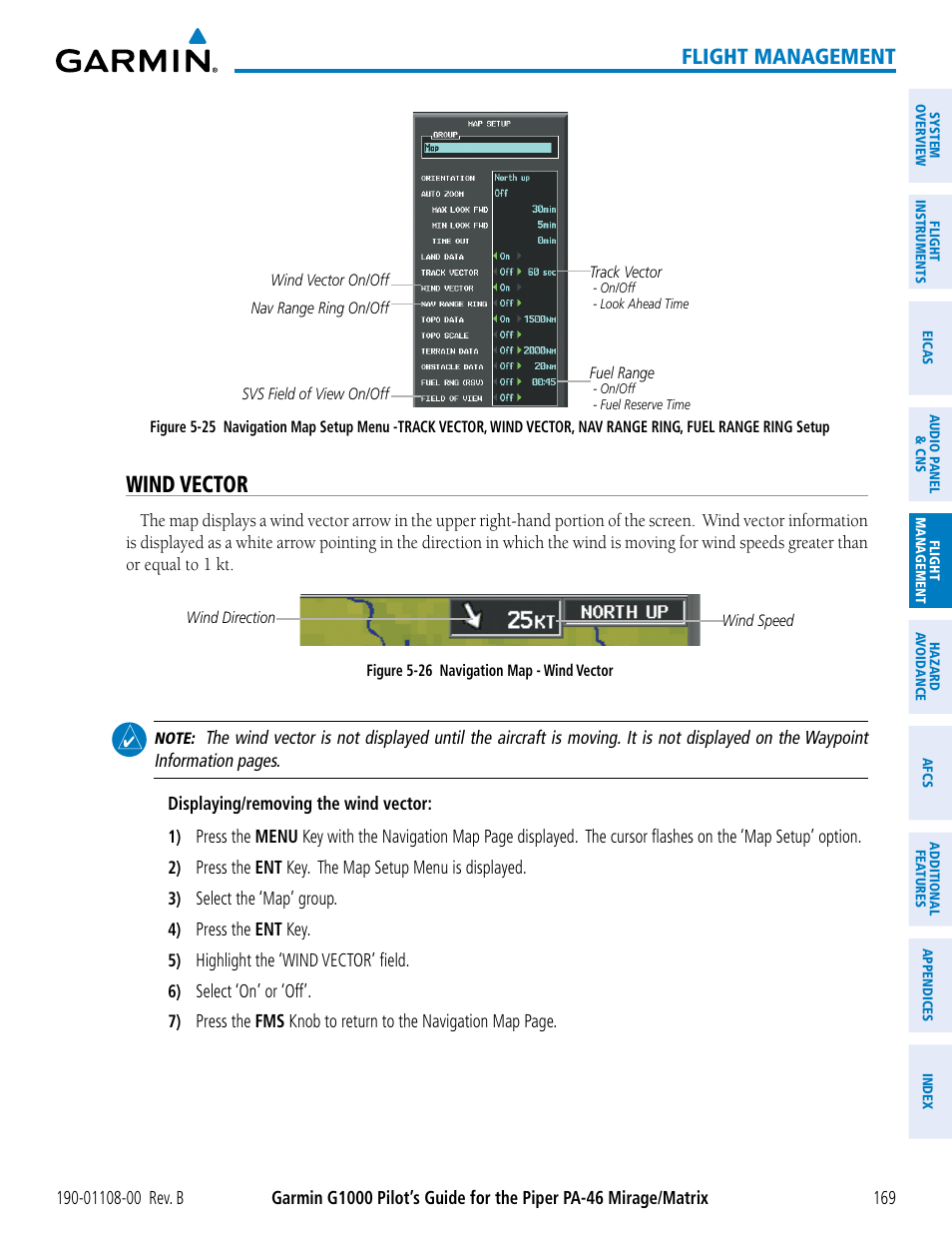 Wind vector, Flight management | Garmin G1000 Piper PA-46 Matrix User Manual | Page 183 / 600
