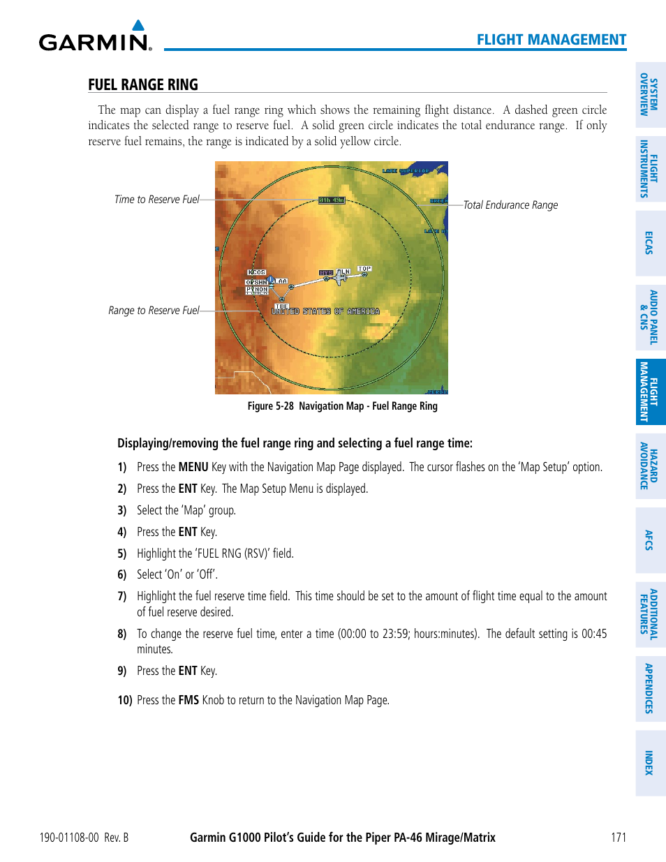 Fuel range ring, Flight management | Garmin G1000 Piper PA-46 Matrix User Manual | Page 185 / 600