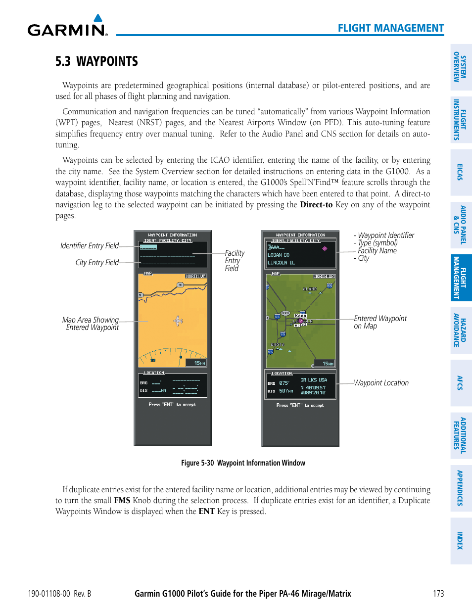 3 waypoints, Flight management | Garmin G1000 Piper PA-46 Matrix User Manual | Page 187 / 600