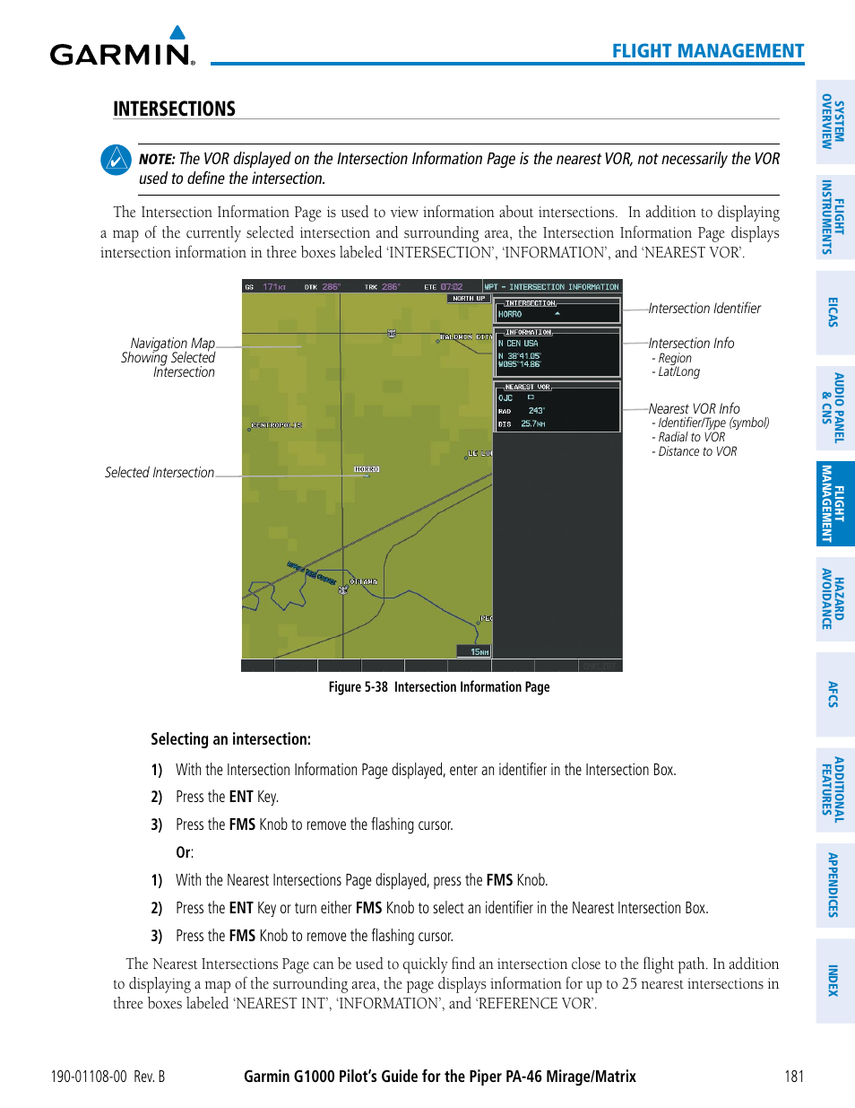 Intersections, Flight management | Garmin G1000 Piper PA-46 Matrix User Manual | Page 195 / 600