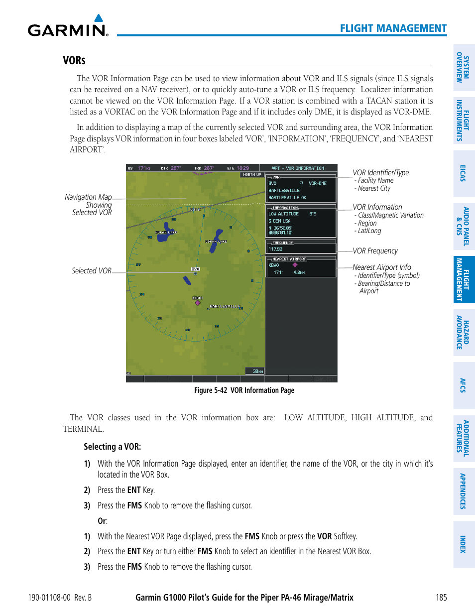 Vors, Flight management | Garmin G1000 Piper PA-46 Matrix User Manual | Page 199 / 600