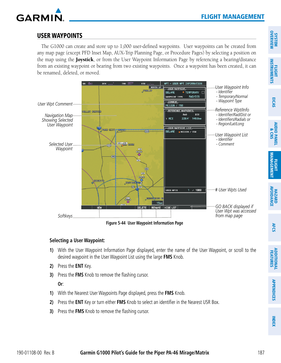 User waypoints, Flight management | Garmin G1000 Piper PA-46 Matrix User Manual | Page 201 / 600