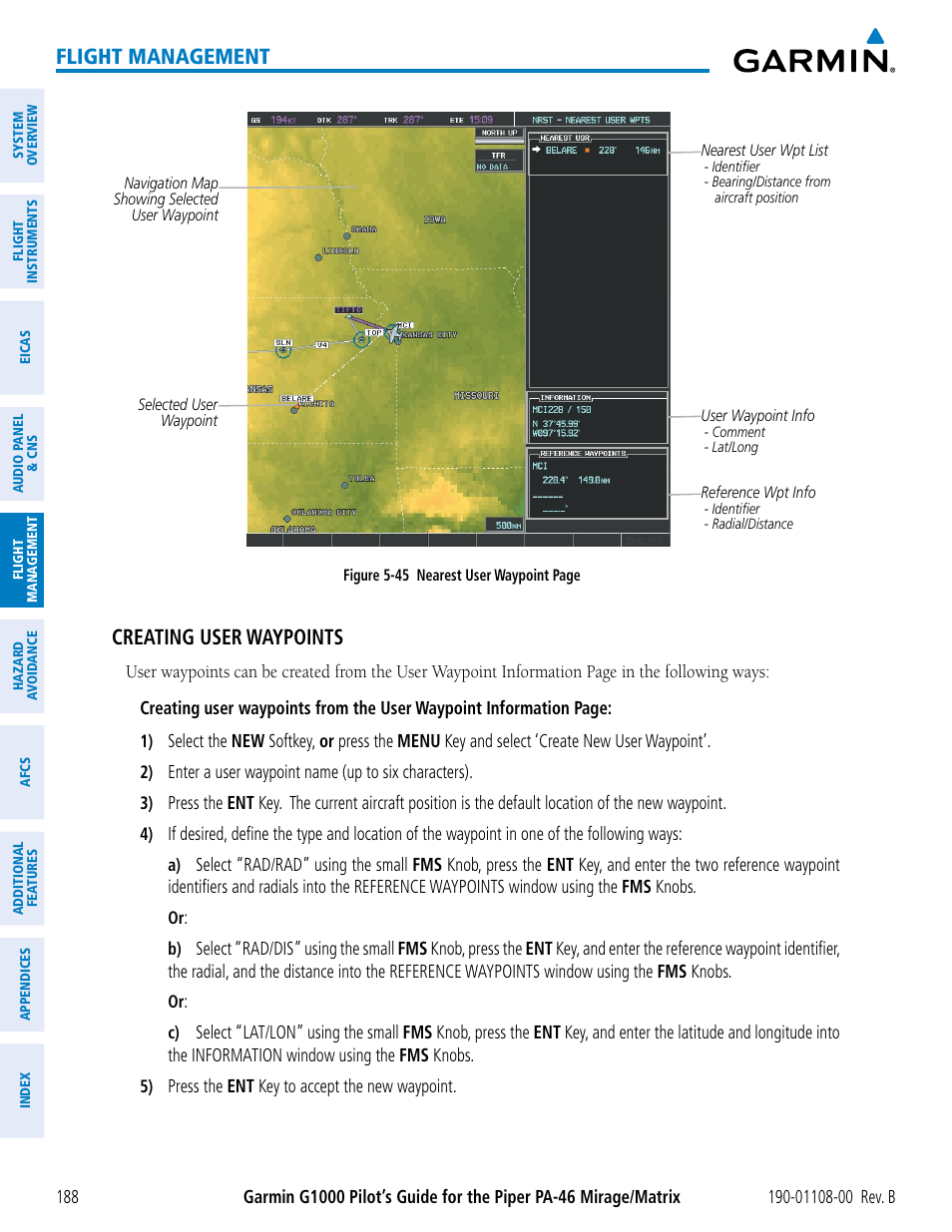 Flight management, Creating user waypoints | Garmin G1000 Piper PA-46 Matrix User Manual | Page 202 / 600