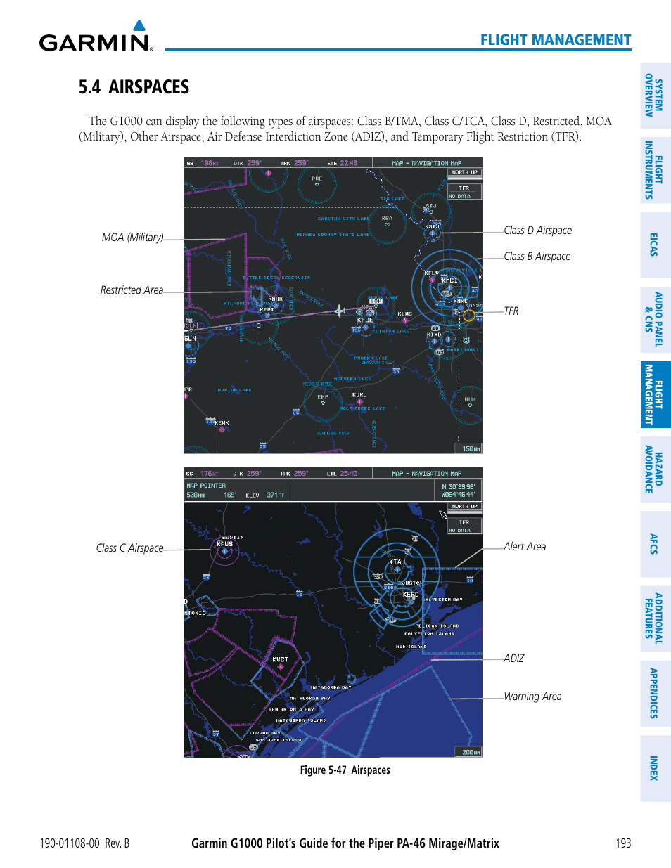 4 airspaces, Flight management | Garmin G1000 Piper PA-46 Matrix User Manual | Page 207 / 600