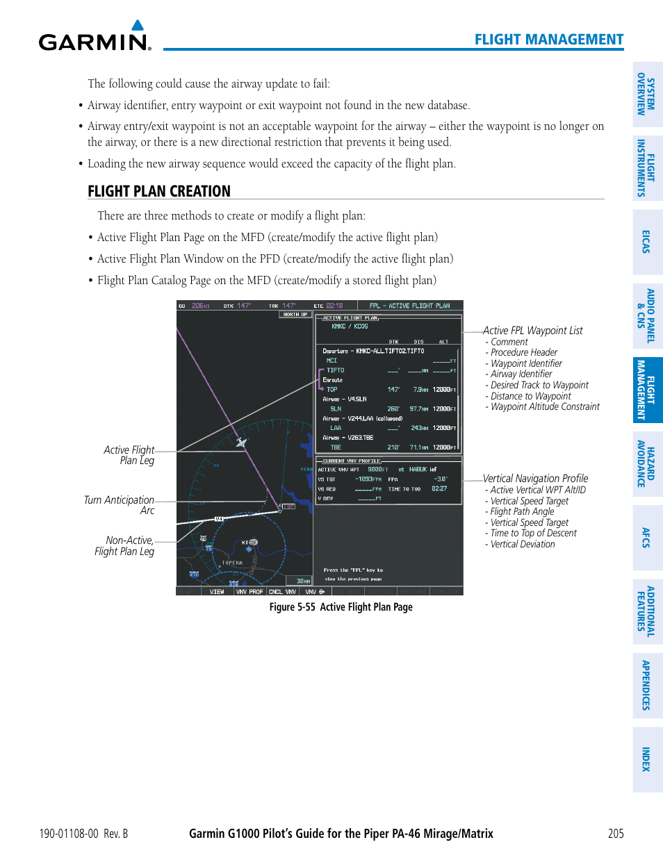 Flight plan creation, Flight management | Garmin G1000 Piper PA-46 Matrix User Manual | Page 219 / 600