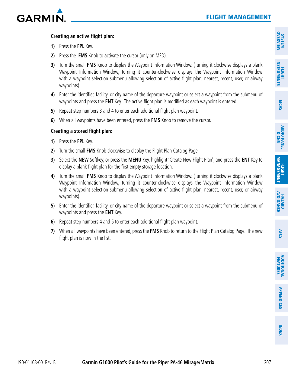Flight management | Garmin G1000 Piper PA-46 Matrix User Manual | Page 221 / 600