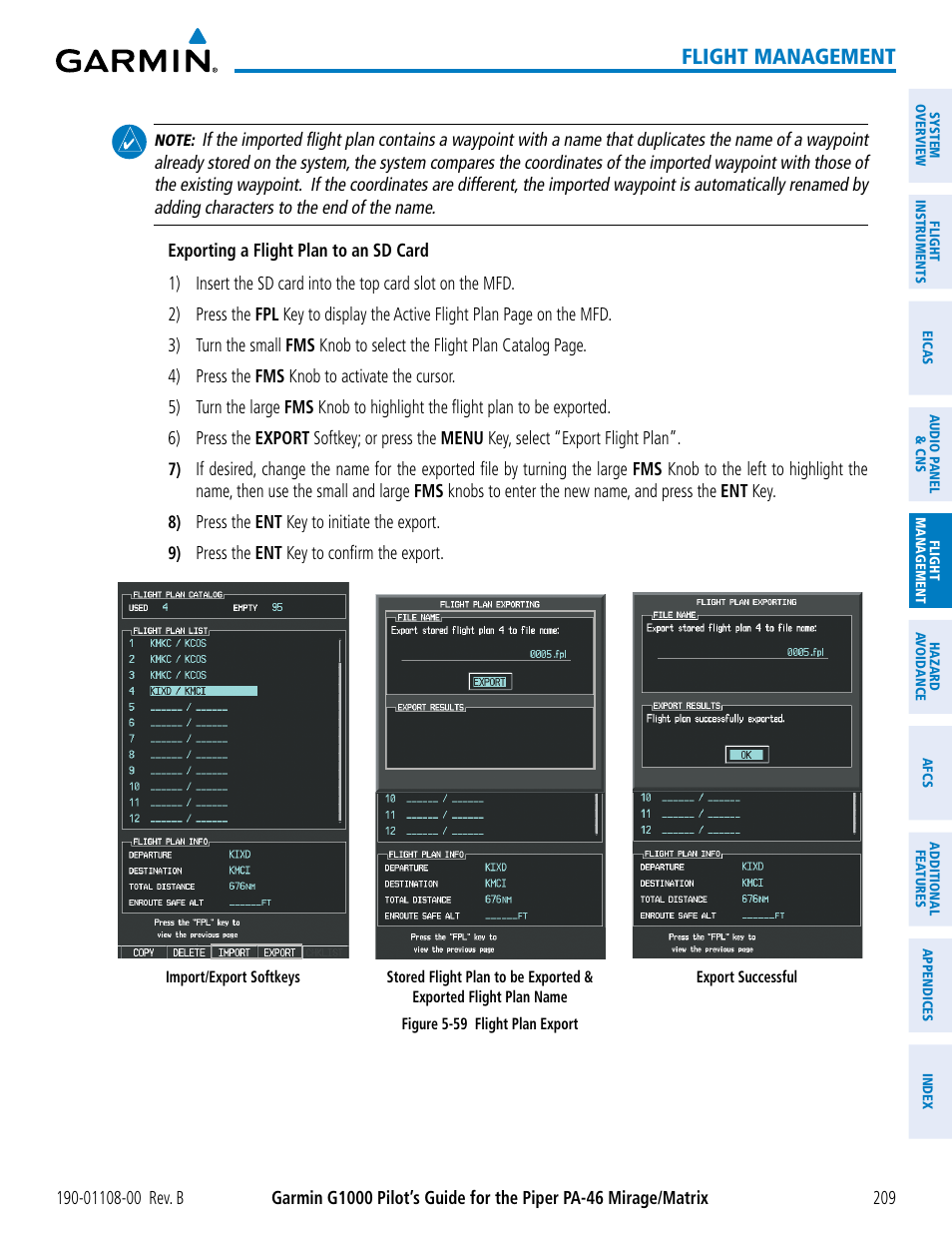 Flight management | Garmin G1000 Piper PA-46 Matrix User Manual | Page 223 / 600