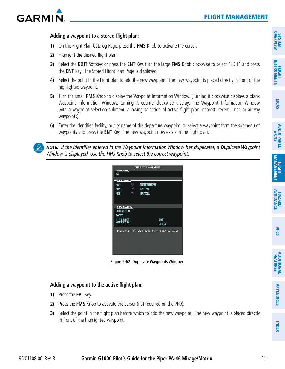 Flight management | Garmin G1000 Piper PA-46 Matrix User Manual | Page 225 / 600