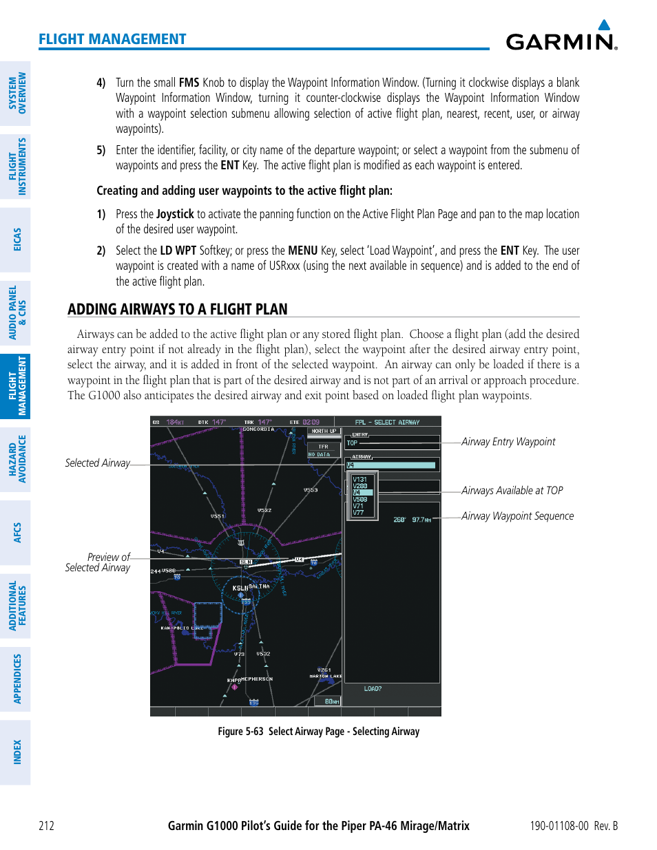 Adding airways to a flight plan, Flight management | Garmin G1000 Piper PA-46 Matrix User Manual | Page 226 / 600
