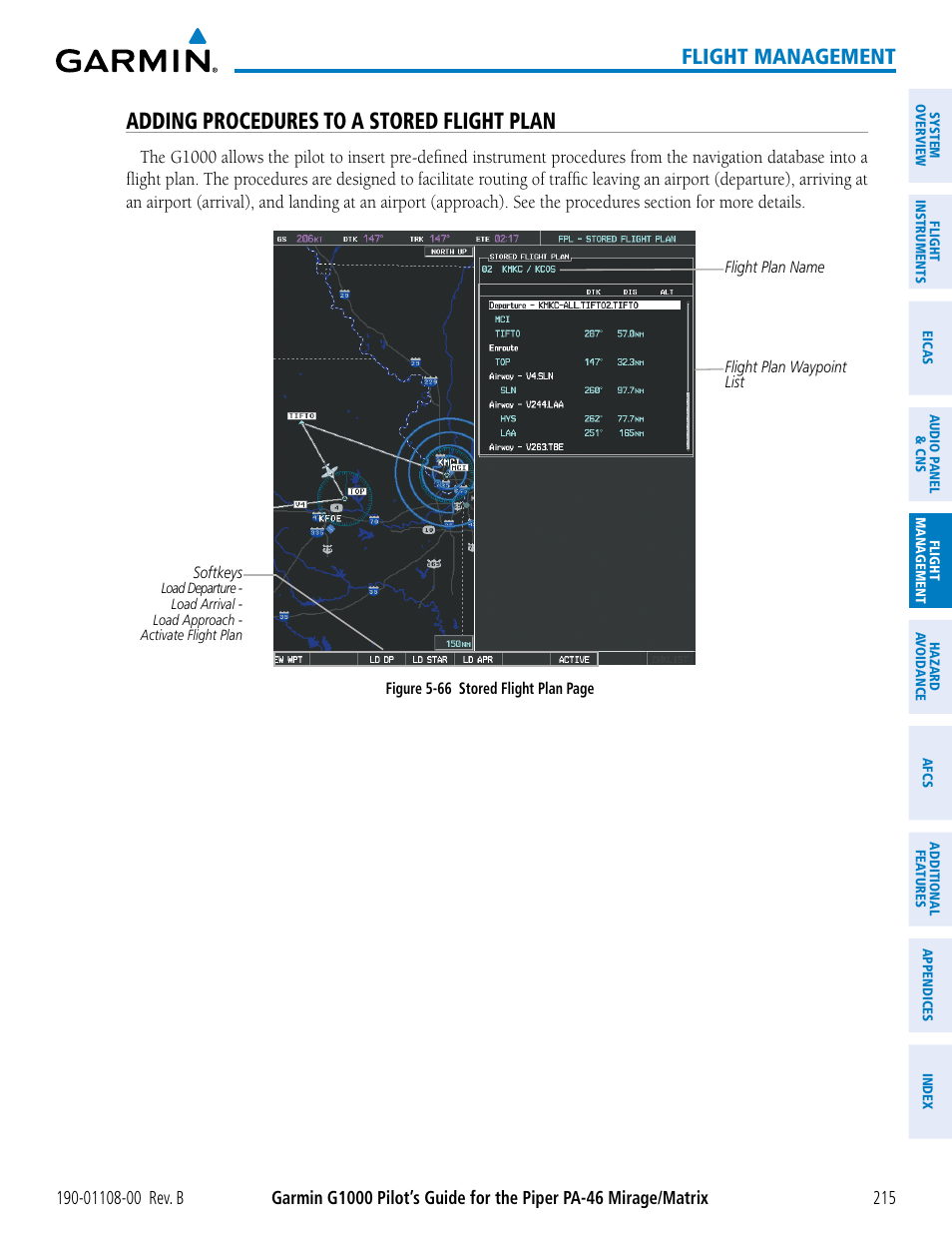 Adding procedures to a stored flight plan, Flight management | Garmin G1000 Piper PA-46 Matrix User Manual | Page 229 / 600