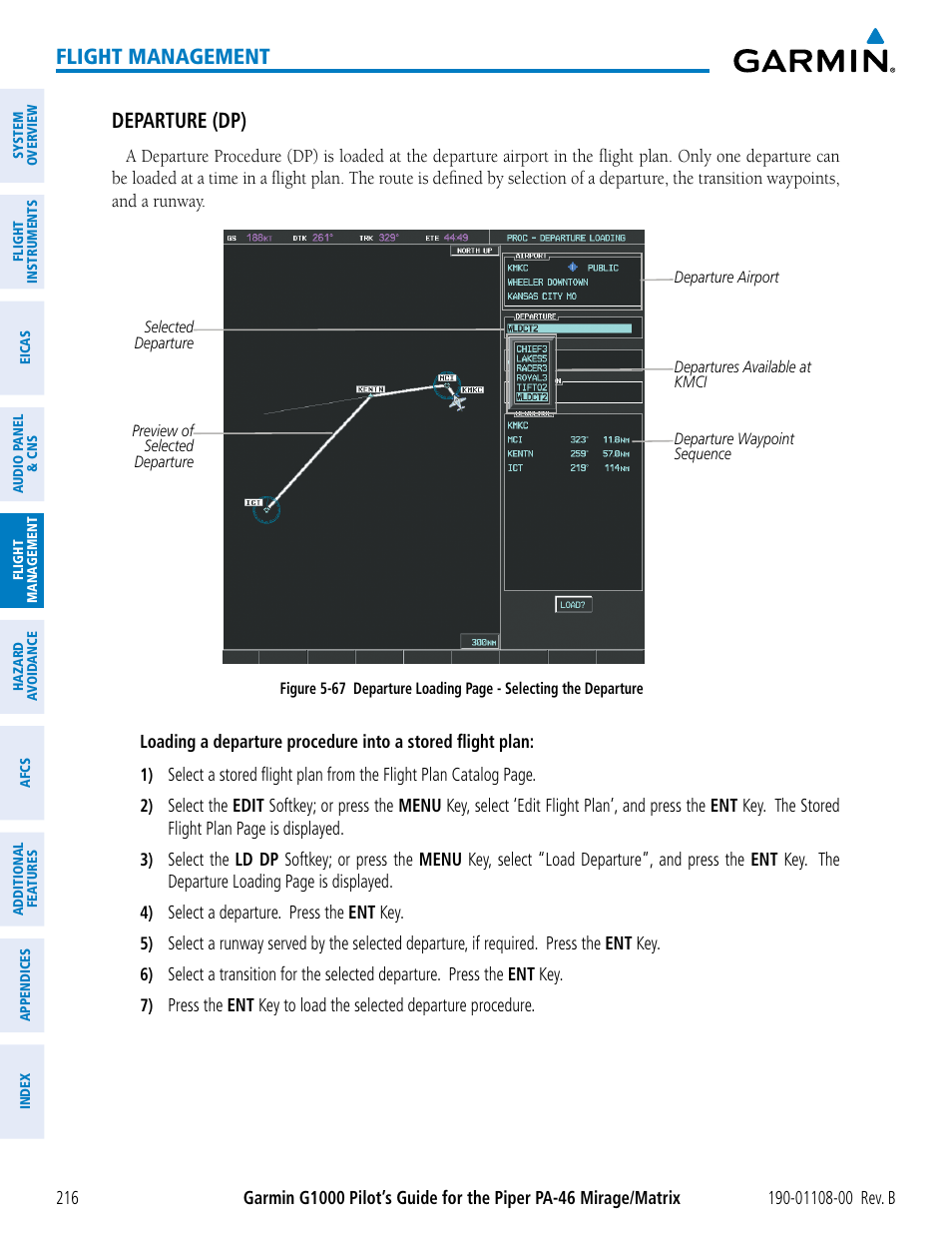 Flight management, Departure (dp) | Garmin G1000 Piper PA-46 Matrix User Manual | Page 230 / 600