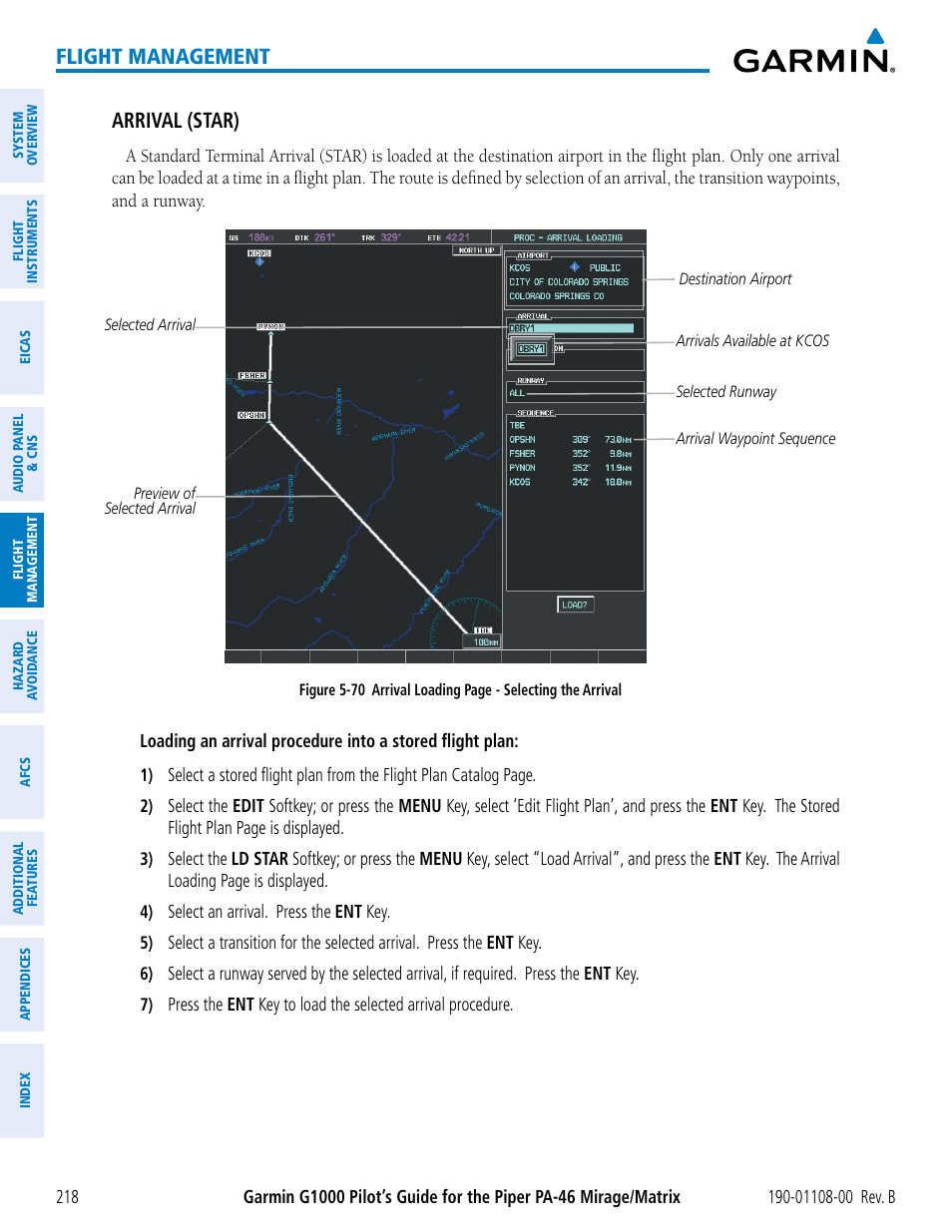 Flight management, Arrival (star) | Garmin G1000 Piper PA-46 Matrix User Manual | Page 232 / 600