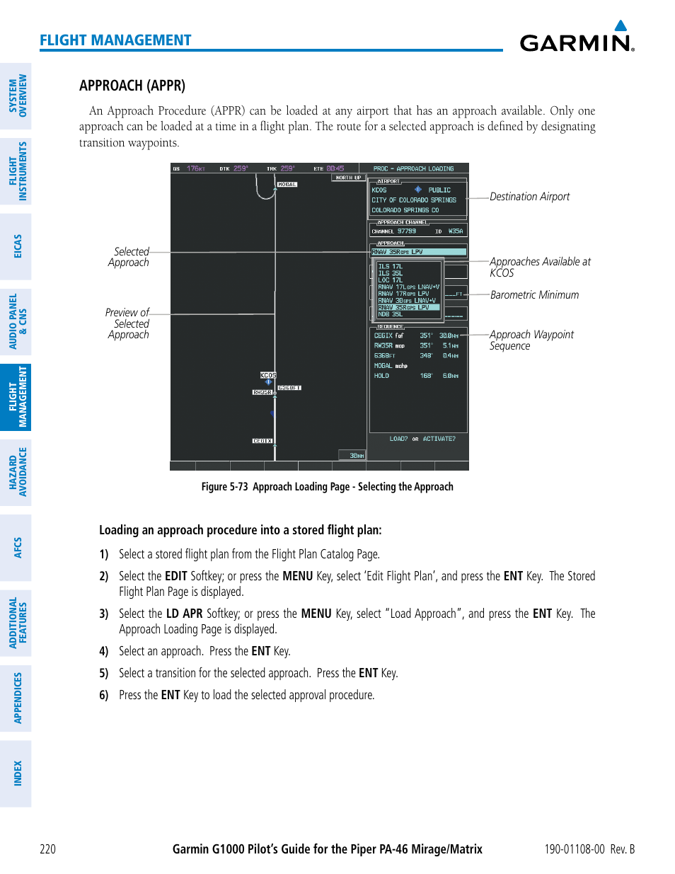 Flight management, Approach (appr) | Garmin G1000 Piper PA-46 Matrix User Manual | Page 234 / 600