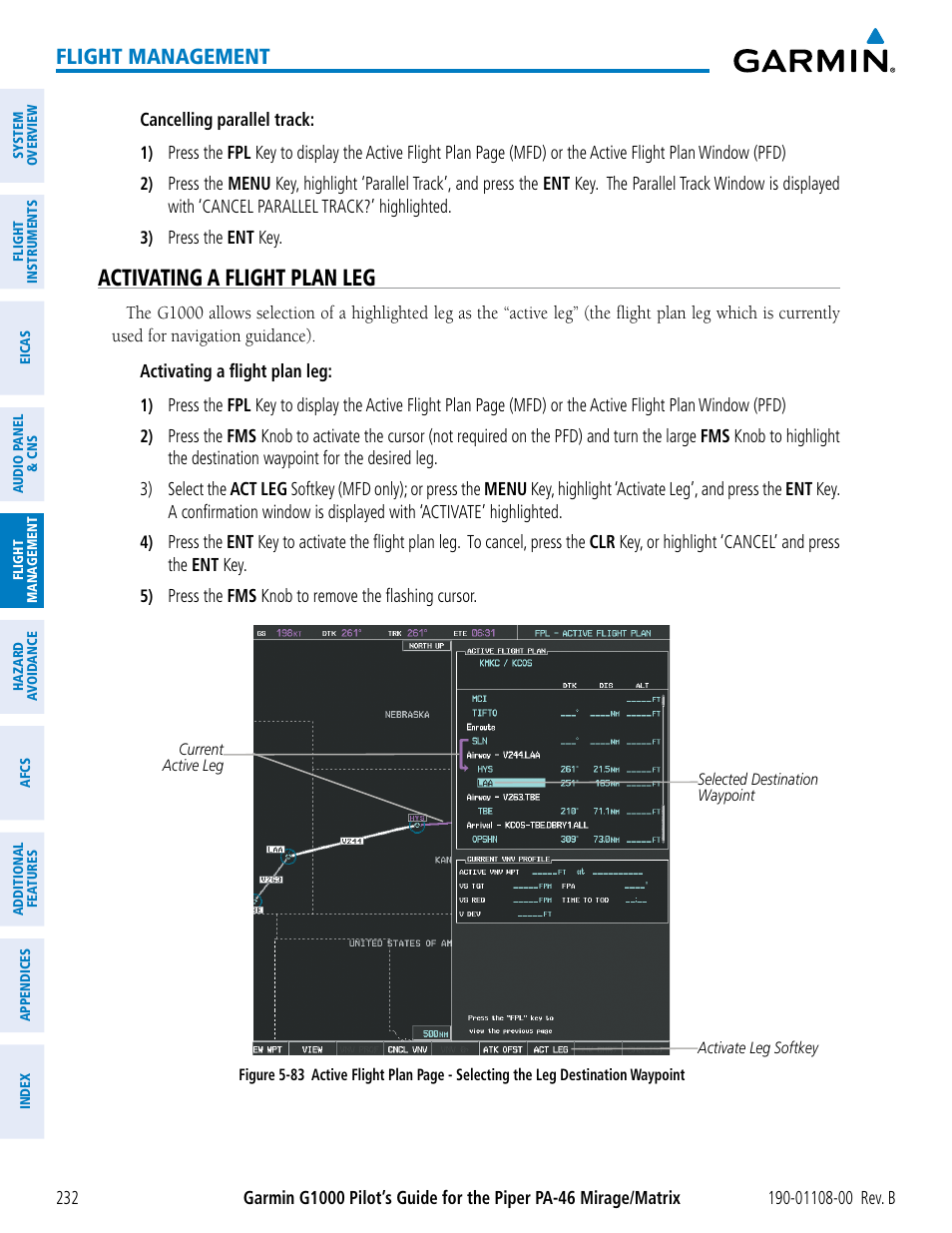 Activating a flight plan leg, Flight management | Garmin G1000 Piper PA-46 Matrix User Manual | Page 246 / 600