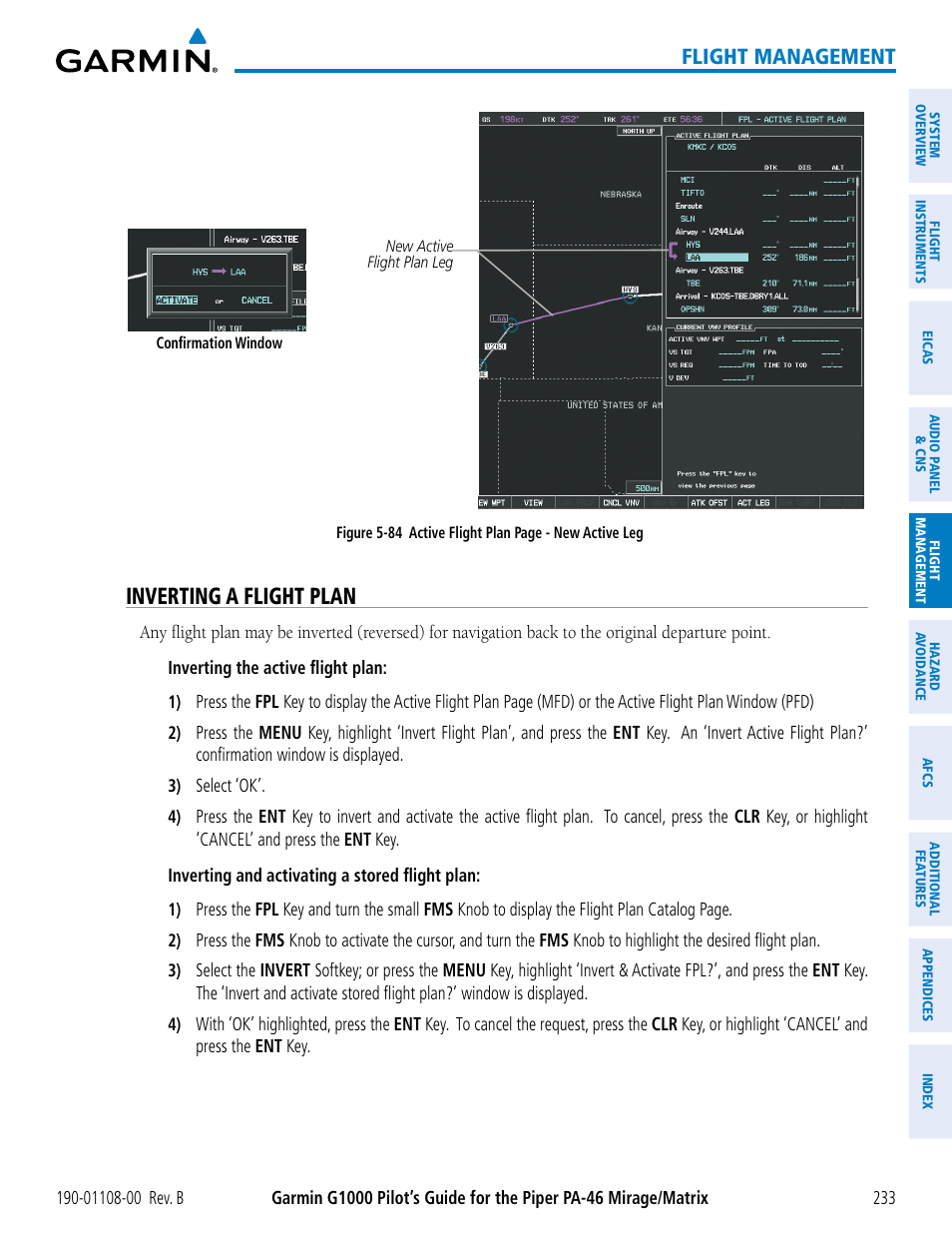 Inverting a flight plan, Flight management | Garmin G1000 Piper PA-46 Matrix User Manual | Page 247 / 600