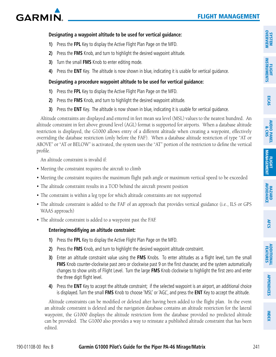 Flight management | Garmin G1000 Piper PA-46 Matrix User Manual | Page 255 / 600