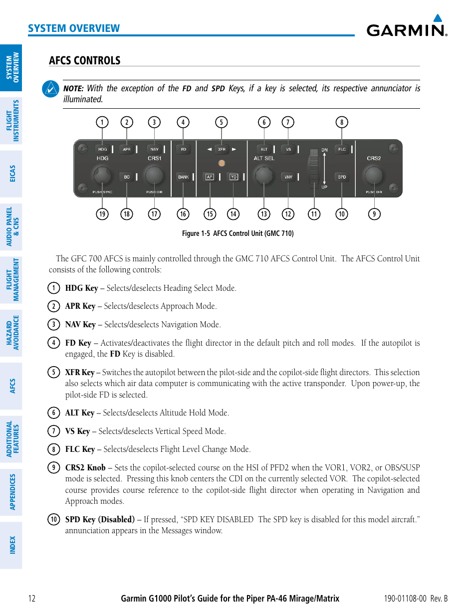 Afcs controls, System overview | Garmin G1000 Piper PA-46 Matrix User Manual | Page 26 / 600