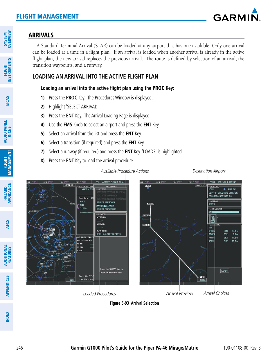 Arrivals, Flight management, Loading an arrival into the active flight plan | Garmin G1000 Piper PA-46 Matrix User Manual | Page 260 / 600