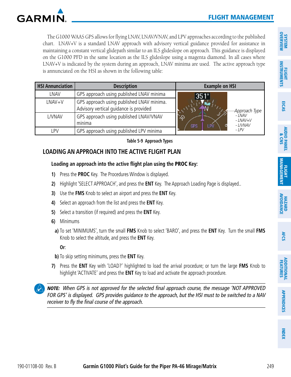 Flight management, Loading an approach into the active flight plan | Garmin G1000 Piper PA-46 Matrix User Manual | Page 263 / 600