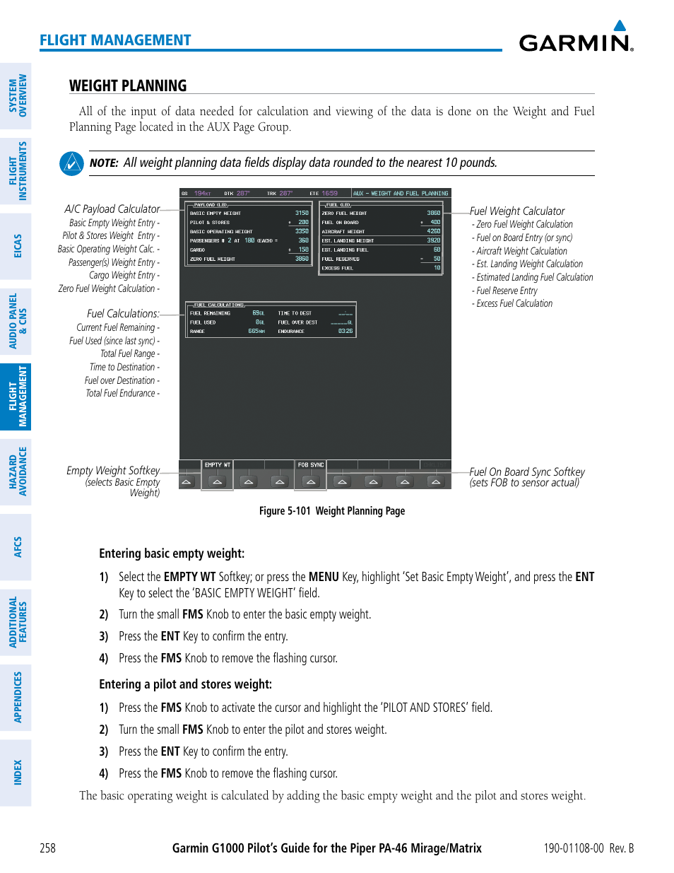 Weight planning, Flight management | Garmin G1000 Piper PA-46 Matrix User Manual | Page 272 / 600