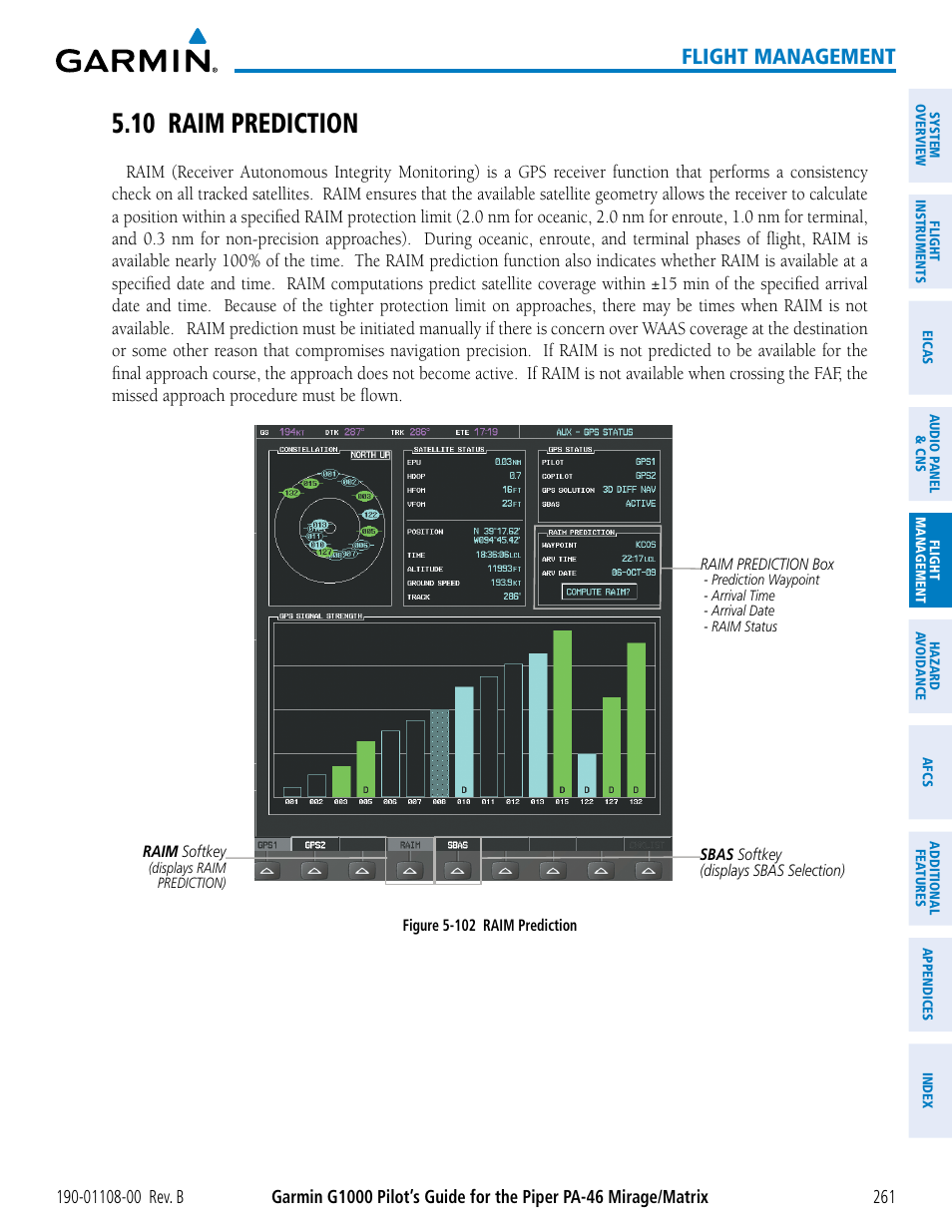 10 raim prediction, Flight management | Garmin G1000 Piper PA-46 Matrix User Manual | Page 275 / 600