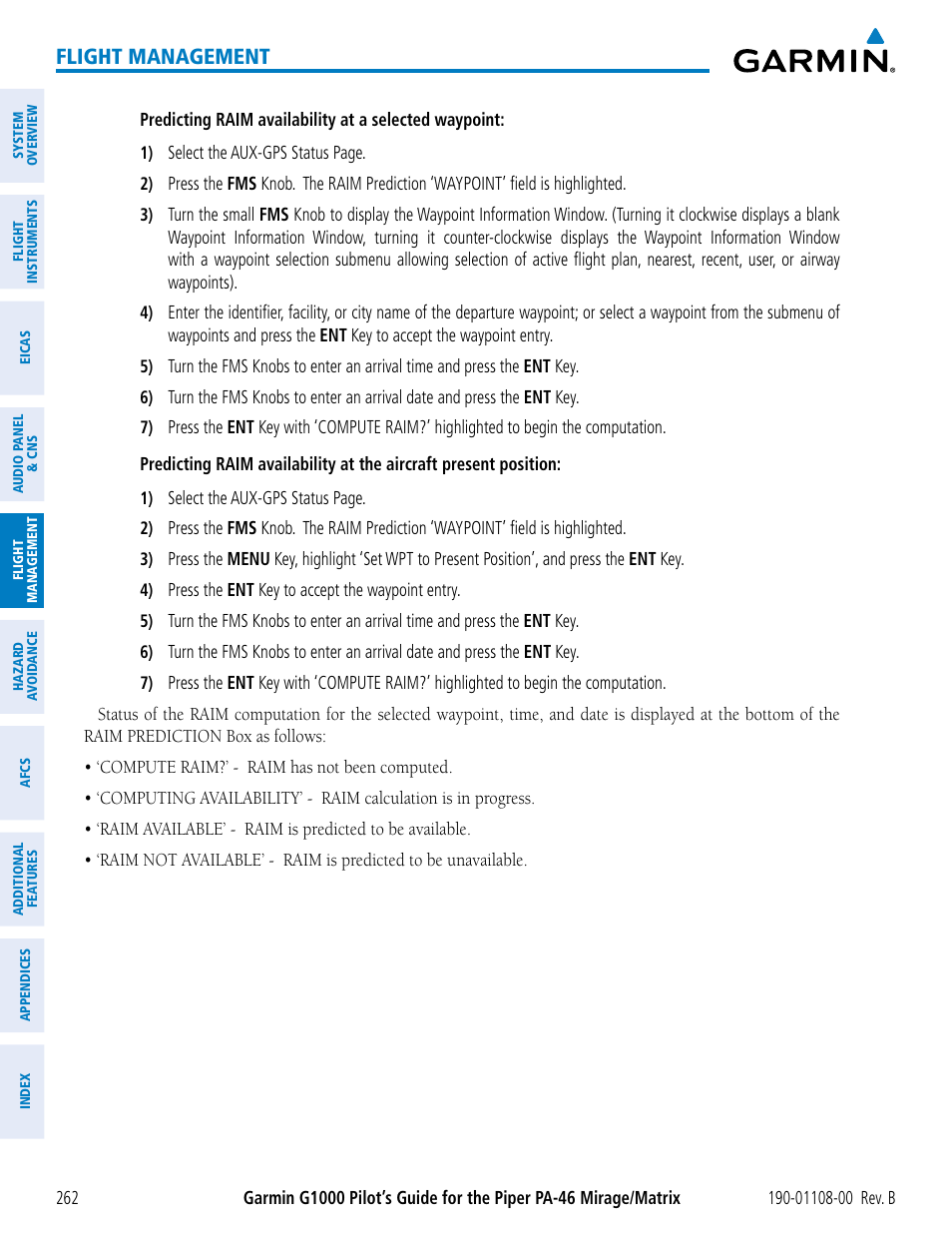 Flight management | Garmin G1000 Piper PA-46 Matrix User Manual | Page 276 / 600