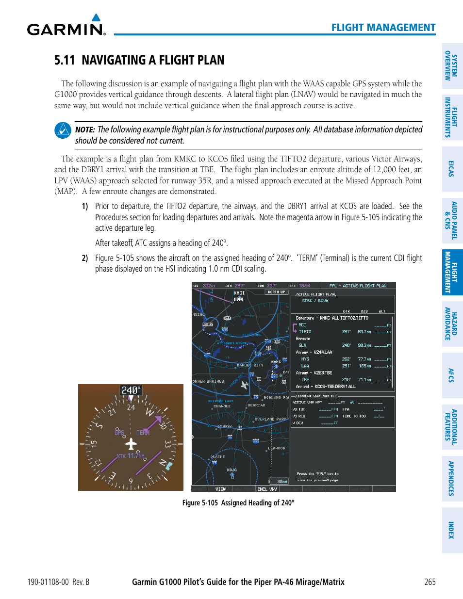 11 navigating a flight plan, Flight management | Garmin G1000 Piper PA-46 Matrix User Manual | Page 279 / 600