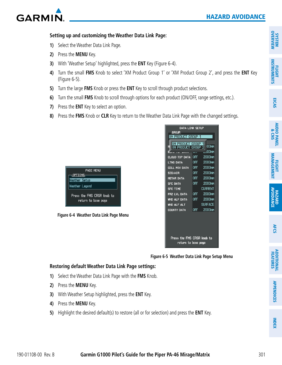 Hazard avoidance | Garmin G1000 Piper PA-46 Matrix User Manual | Page 315 / 600