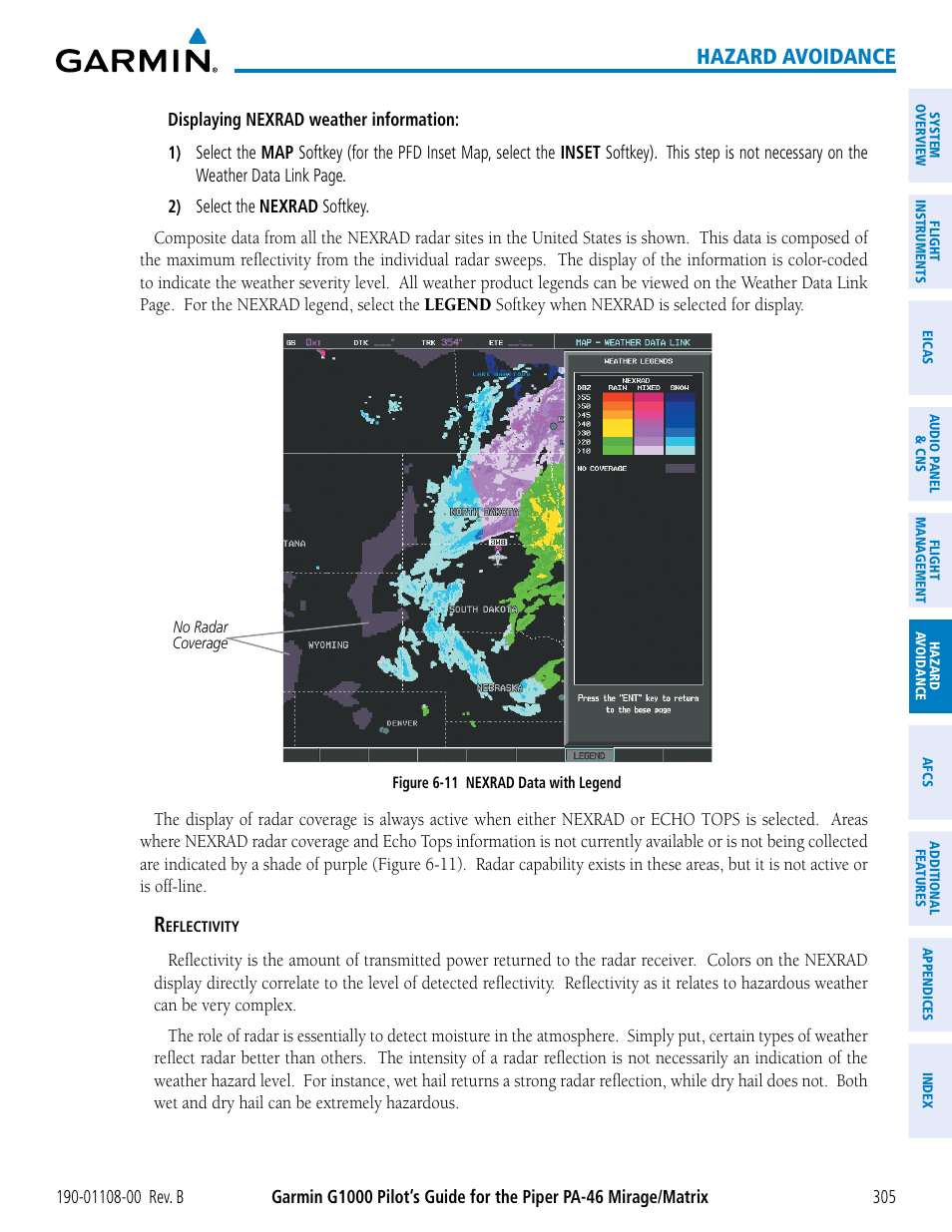 Hazard avoidance | Garmin G1000 Piper PA-46 Matrix User Manual | Page 319 / 600