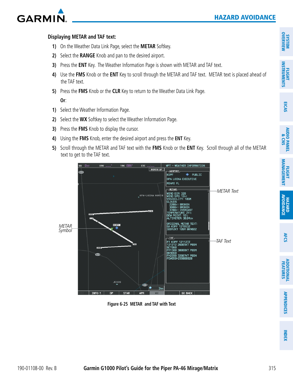 Hazard avoidance | Garmin G1000 Piper PA-46 Matrix User Manual | Page 329 / 600