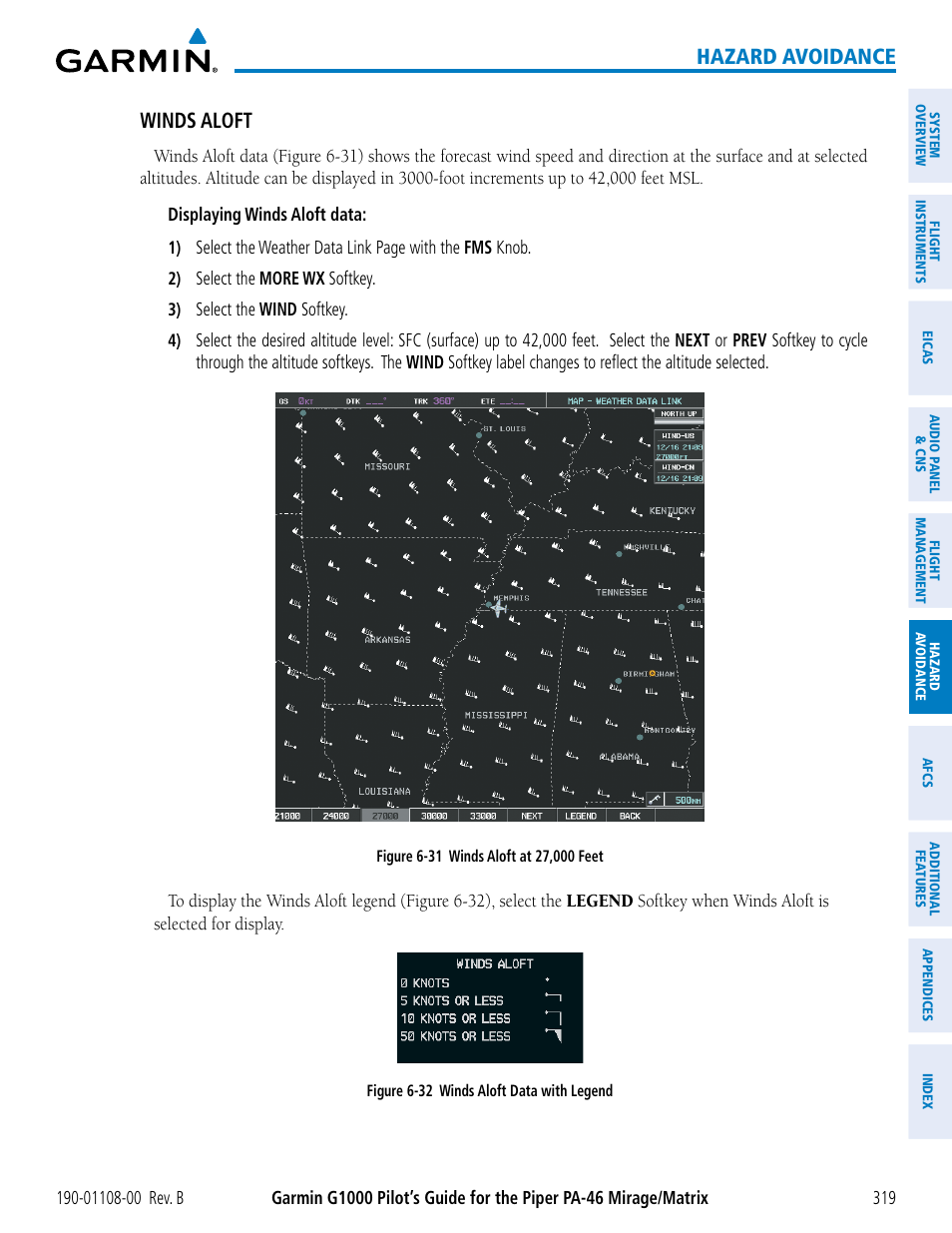 Hazard avoidance, Winds aloft | Garmin G1000 Piper PA-46 Matrix User Manual | Page 333 / 600