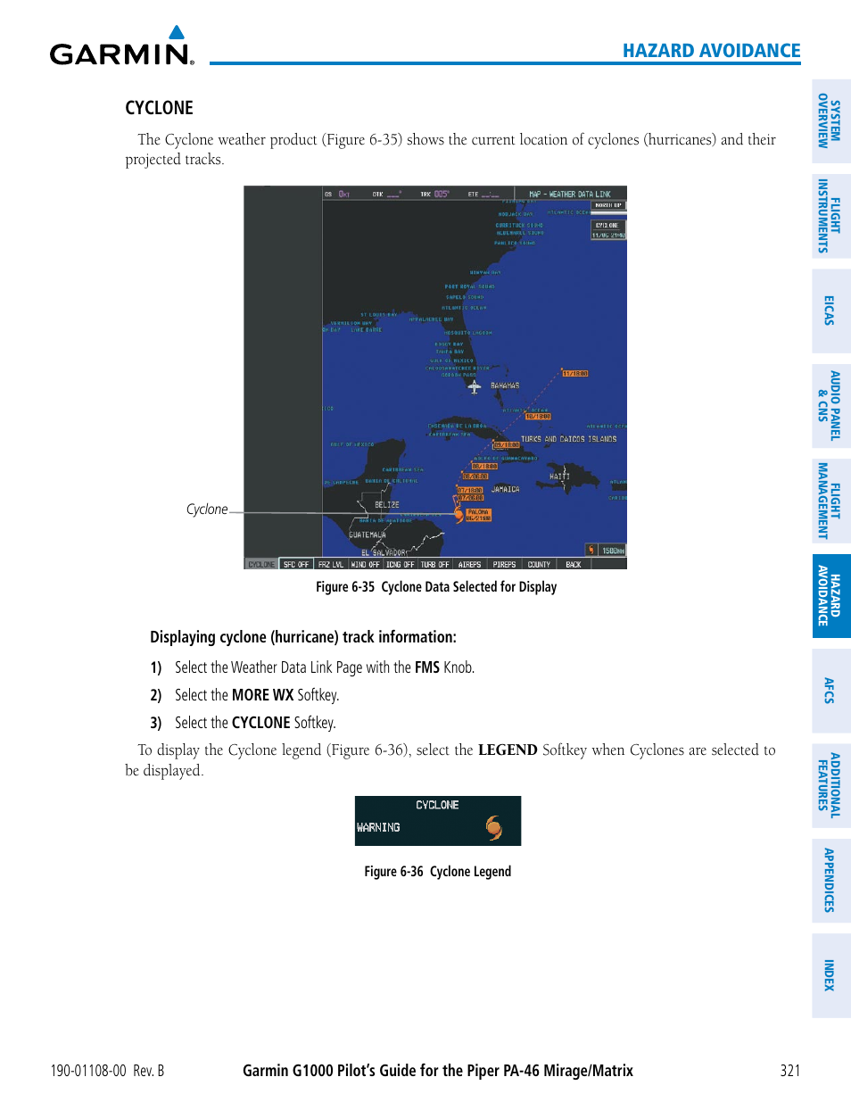 Hazard avoidance, Cyclone | Garmin G1000 Piper PA-46 Matrix User Manual | Page 335 / 600