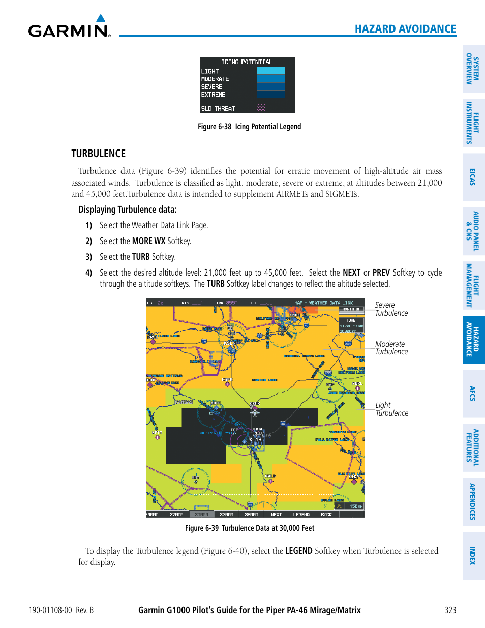 Hazard avoidance, Turbulence | Garmin G1000 Piper PA-46 Matrix User Manual | Page 337 / 600