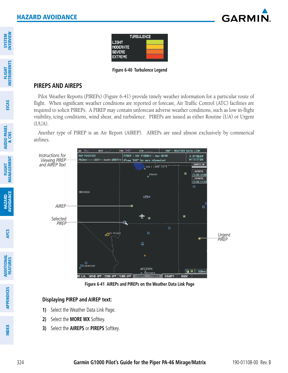 Hazard avoidance, Pireps and aireps | Garmin G1000 Piper PA-46 Matrix User Manual | Page 338 / 600