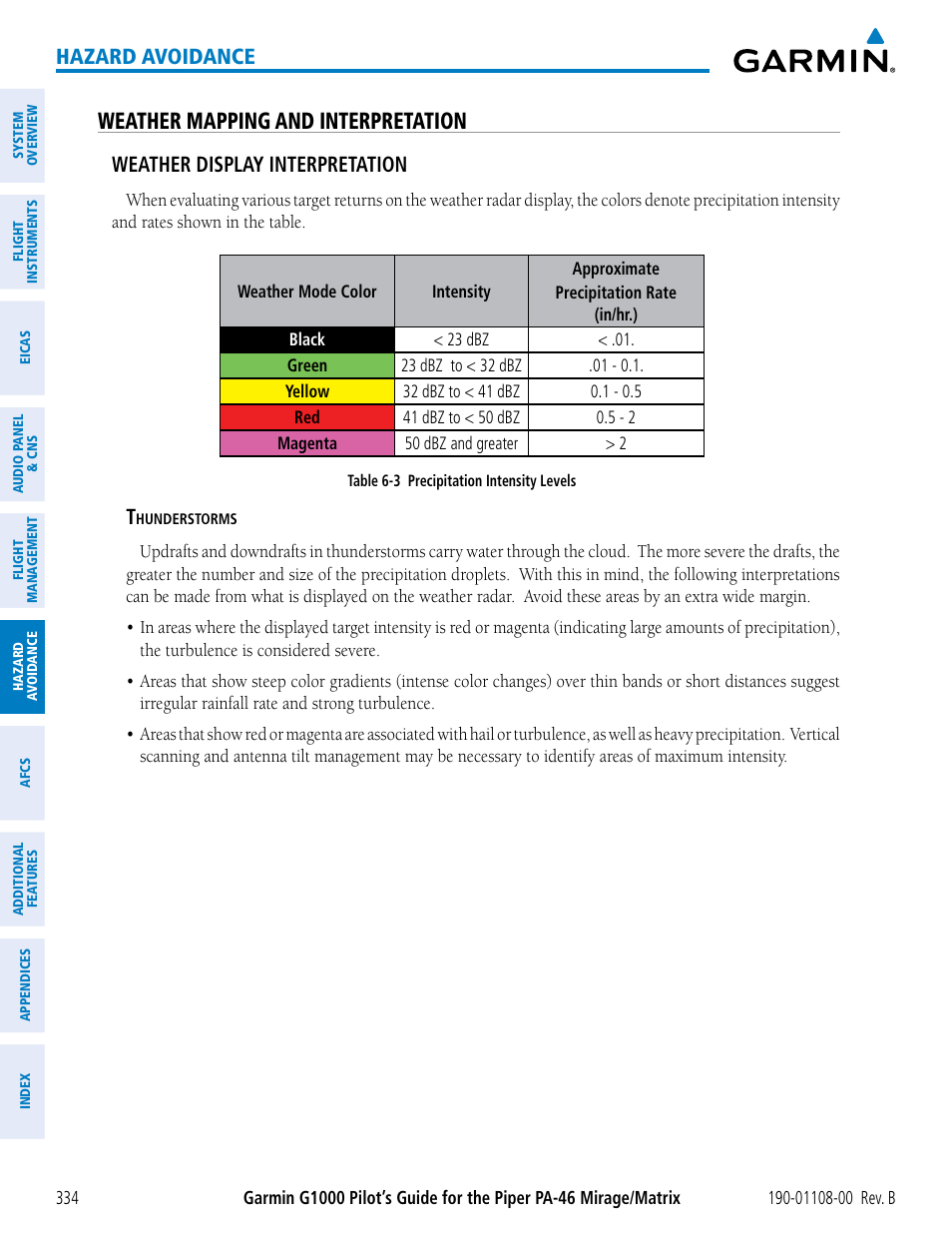 Weather mapping and interpretation, Hazard avoidance, Weather display interpretation | Garmin G1000 Piper PA-46 Matrix User Manual | Page 348 / 600