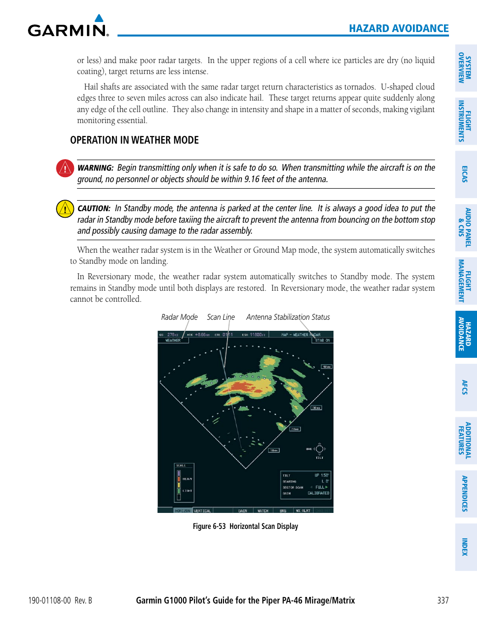 Hazard avoidance, Operation in weather mode | Garmin G1000 Piper PA-46 Matrix User Manual | Page 351 / 600