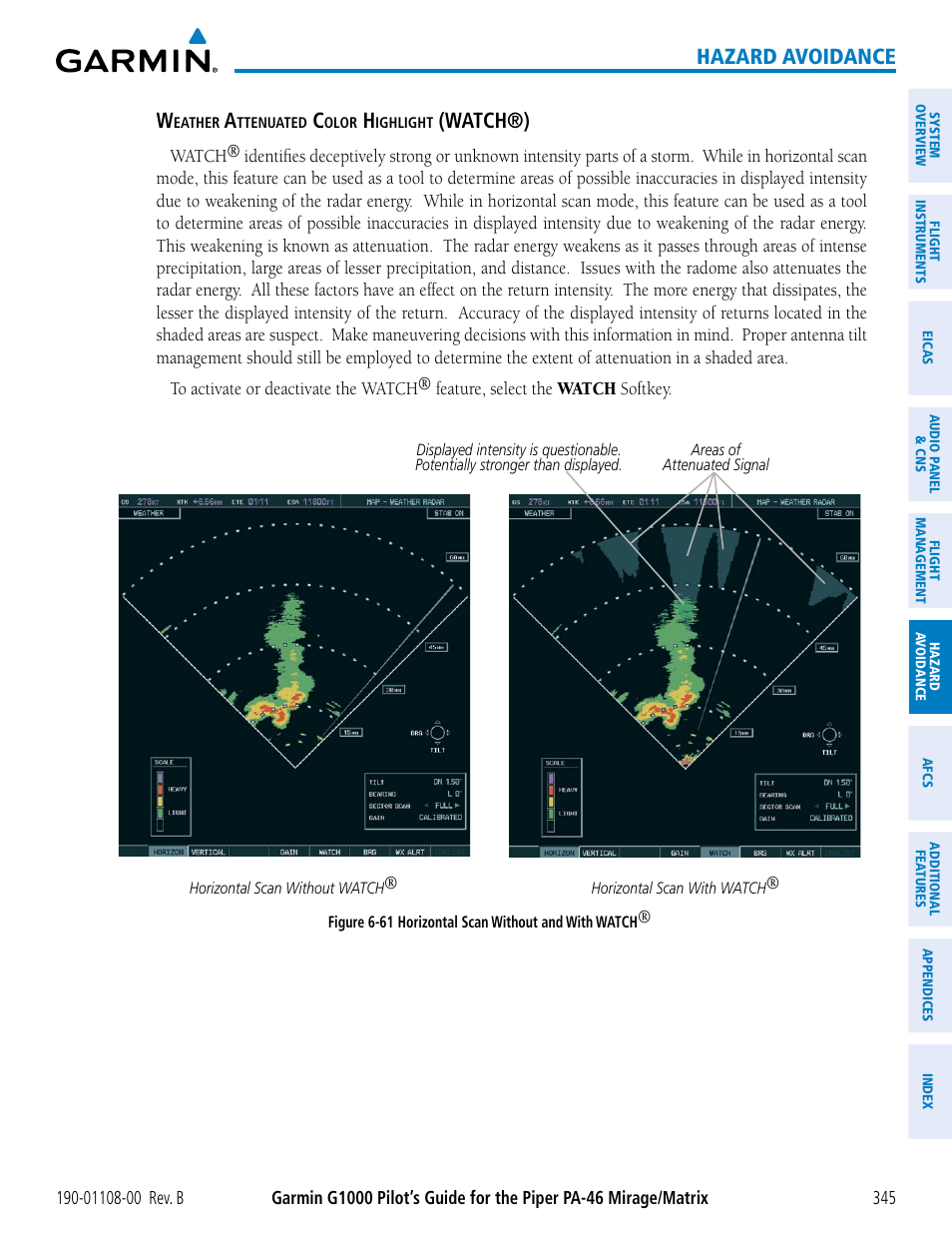 Hazard avoidance, Watch®) | Garmin G1000 Piper PA-46 Matrix User Manual | Page 359 / 600