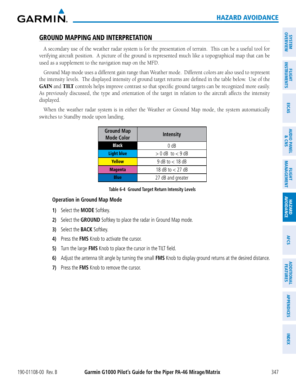 Ground mapping and interpretation, Hazard avoidance | Garmin G1000 Piper PA-46 Matrix User Manual | Page 361 / 600