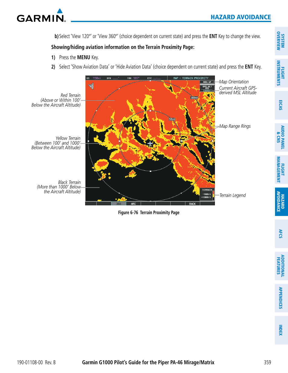 Hazard avoidance | Garmin G1000 Piper PA-46 Matrix User Manual | Page 373 / 600