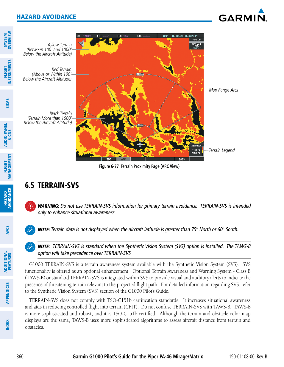 5 terrain-svs, Hazard avoidance | Garmin G1000 Piper PA-46 Matrix User Manual | Page 374 / 600