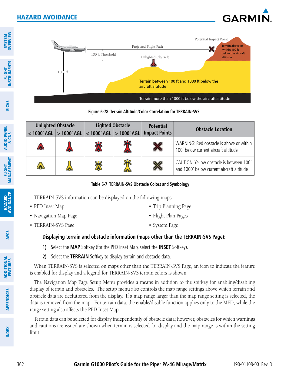 Hazard avoidance | Garmin G1000 Piper PA-46 Matrix User Manual | Page 376 / 600