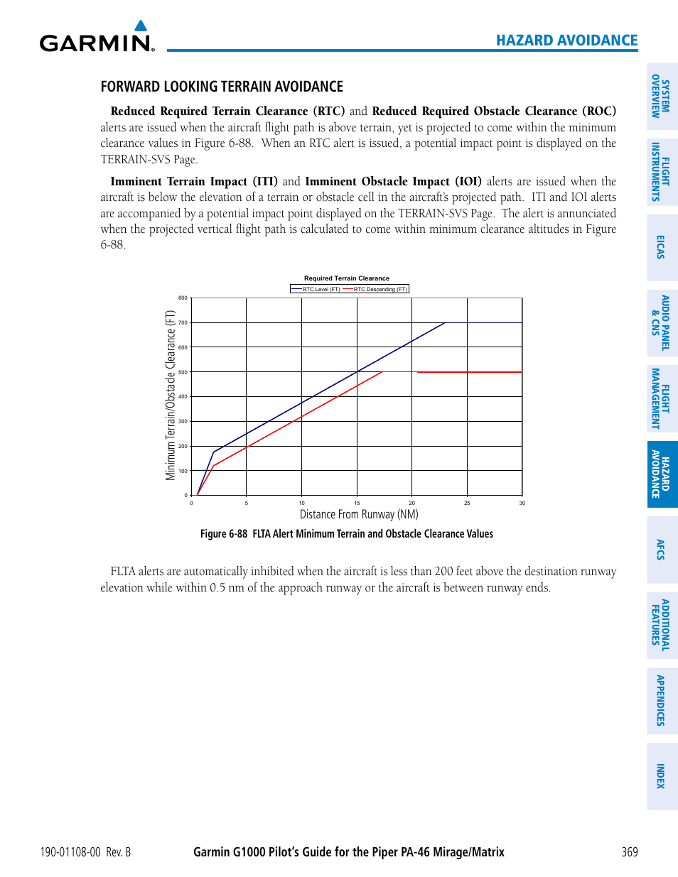 Hazard avoidance, Forward looking terrain avoidance | Garmin G1000 Piper PA-46 Matrix User Manual | Page 383 / 600