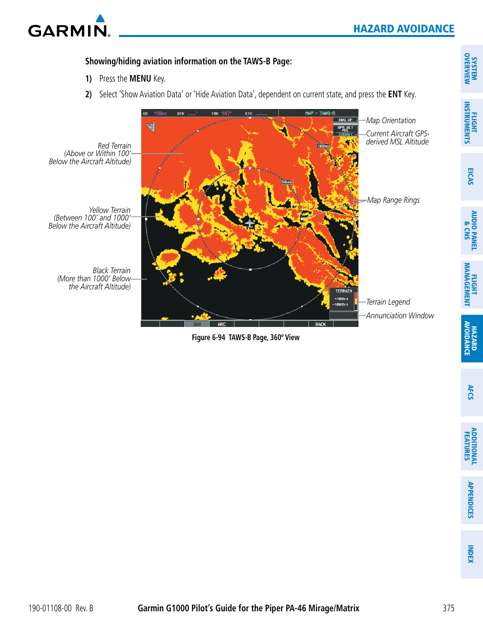 Hazard avoidance | Garmin G1000 Piper PA-46 Matrix User Manual | Page 389 / 600