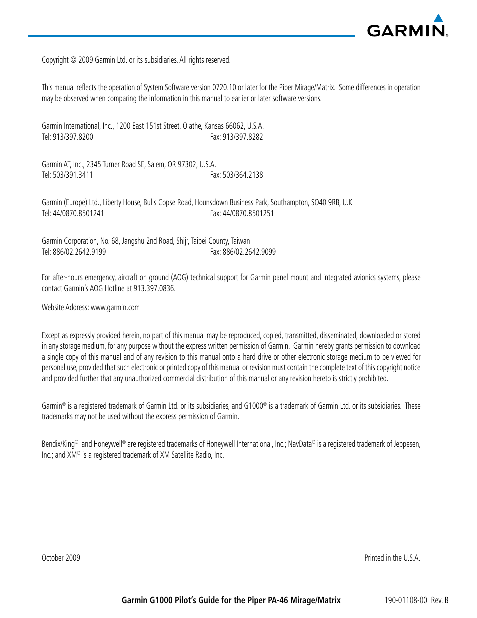 Garmin G1000 Piper PA-46 Matrix User Manual | Page 4 / 600