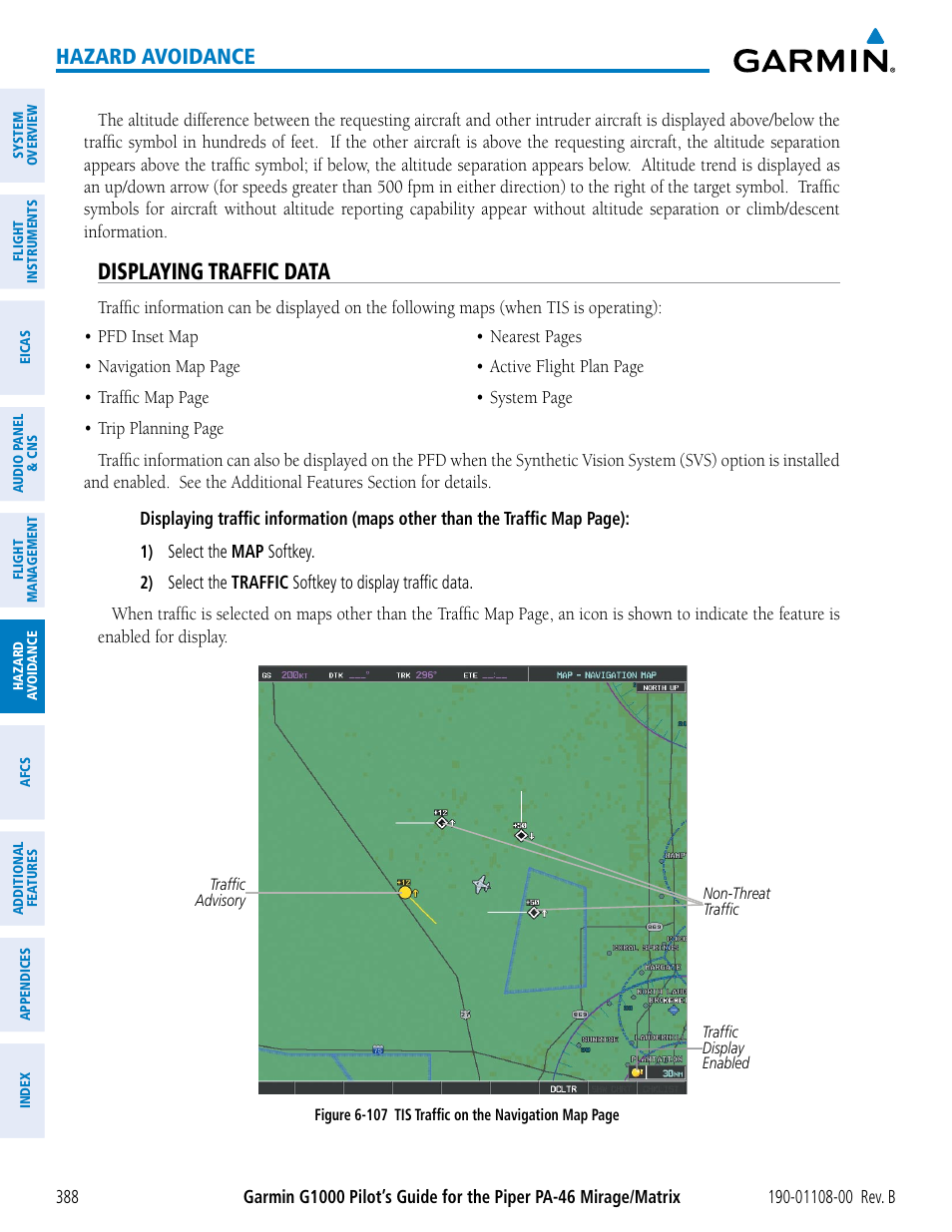 Displaying traffic data, Hazard avoidance | Garmin G1000 Piper PA-46 Matrix User Manual | Page 402 / 600