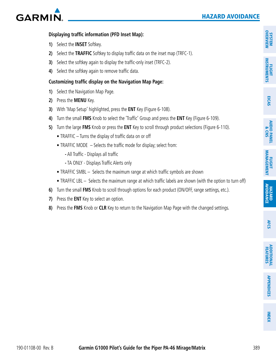 Hazard avoidance | Garmin G1000 Piper PA-46 Matrix User Manual | Page 403 / 600