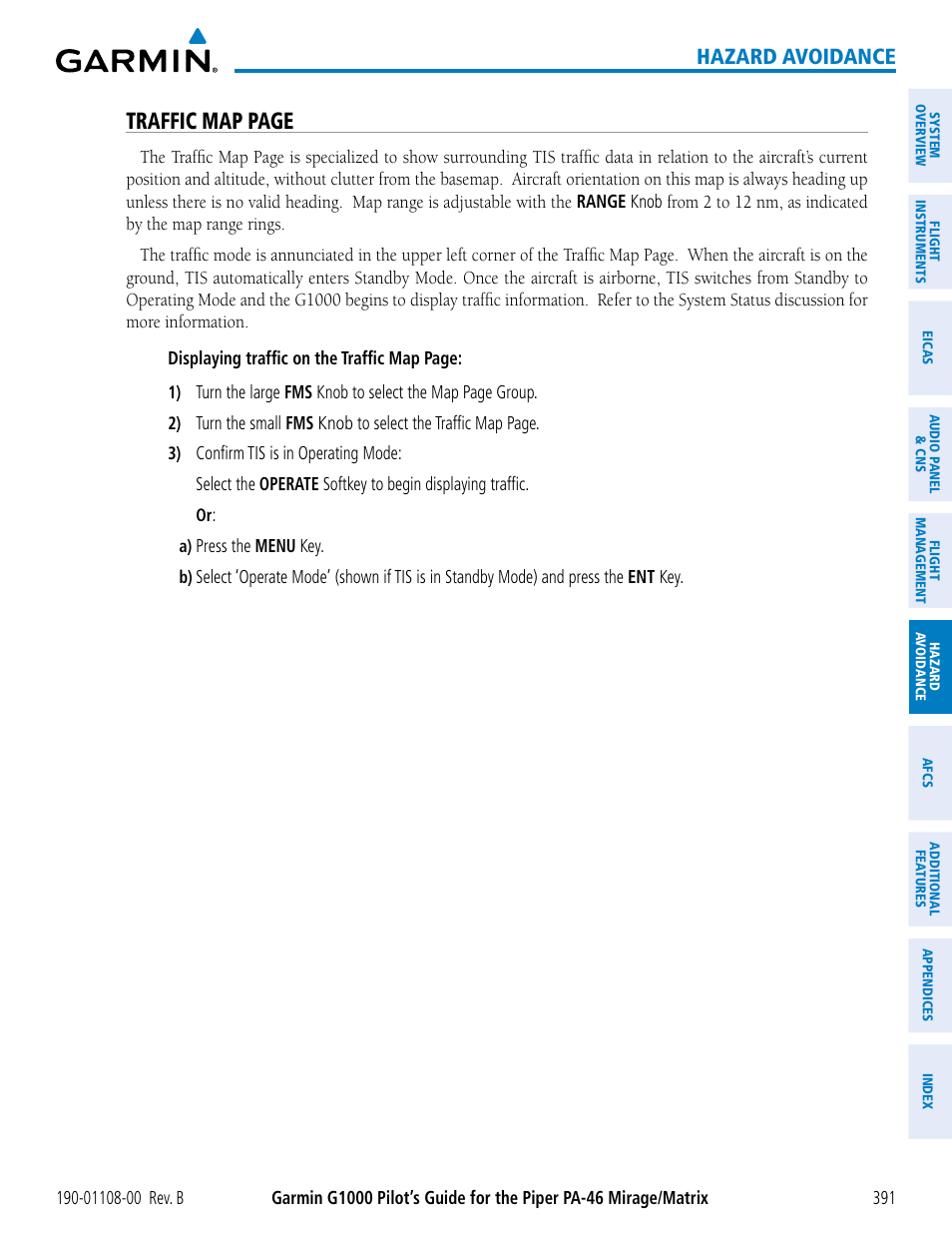 Traffic map page, Hazard avoidance | Garmin G1000 Piper PA-46 Matrix User Manual | Page 405 / 600