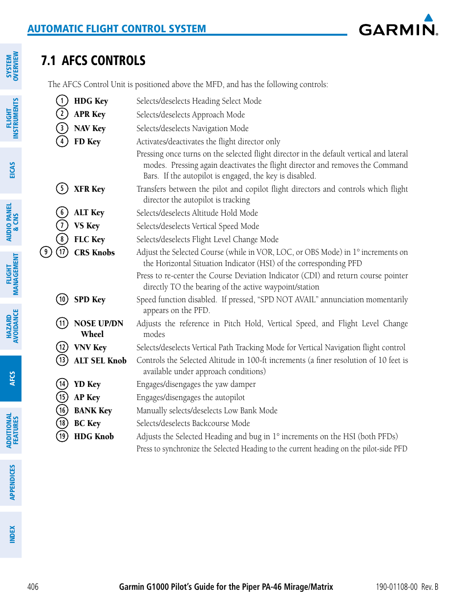 1 afcs controls, Automatic flight control system | Garmin G1000 Piper PA-46 Matrix User Manual | Page 420 / 600